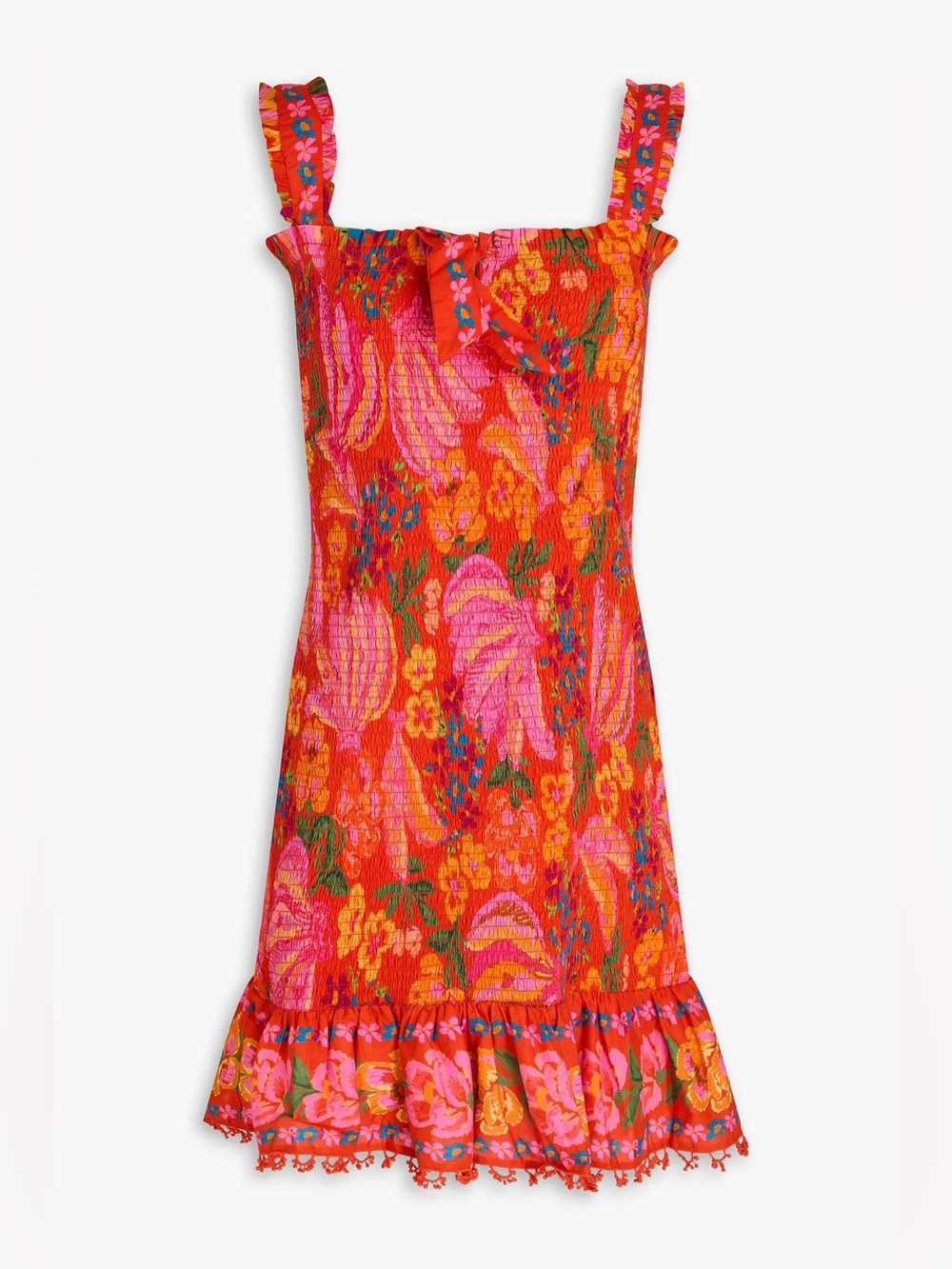 FARM Rio Red Spring Bananas Smocked Mini Dress, Size XS - Picture 3 of 11